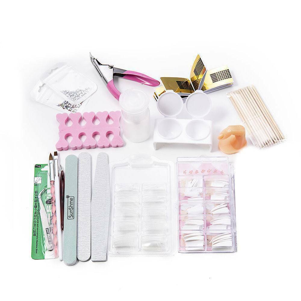 1 Set Full Acrylic Powder Nail Art Tool Set Tips Brush Manicure Tool Kit Lot ~