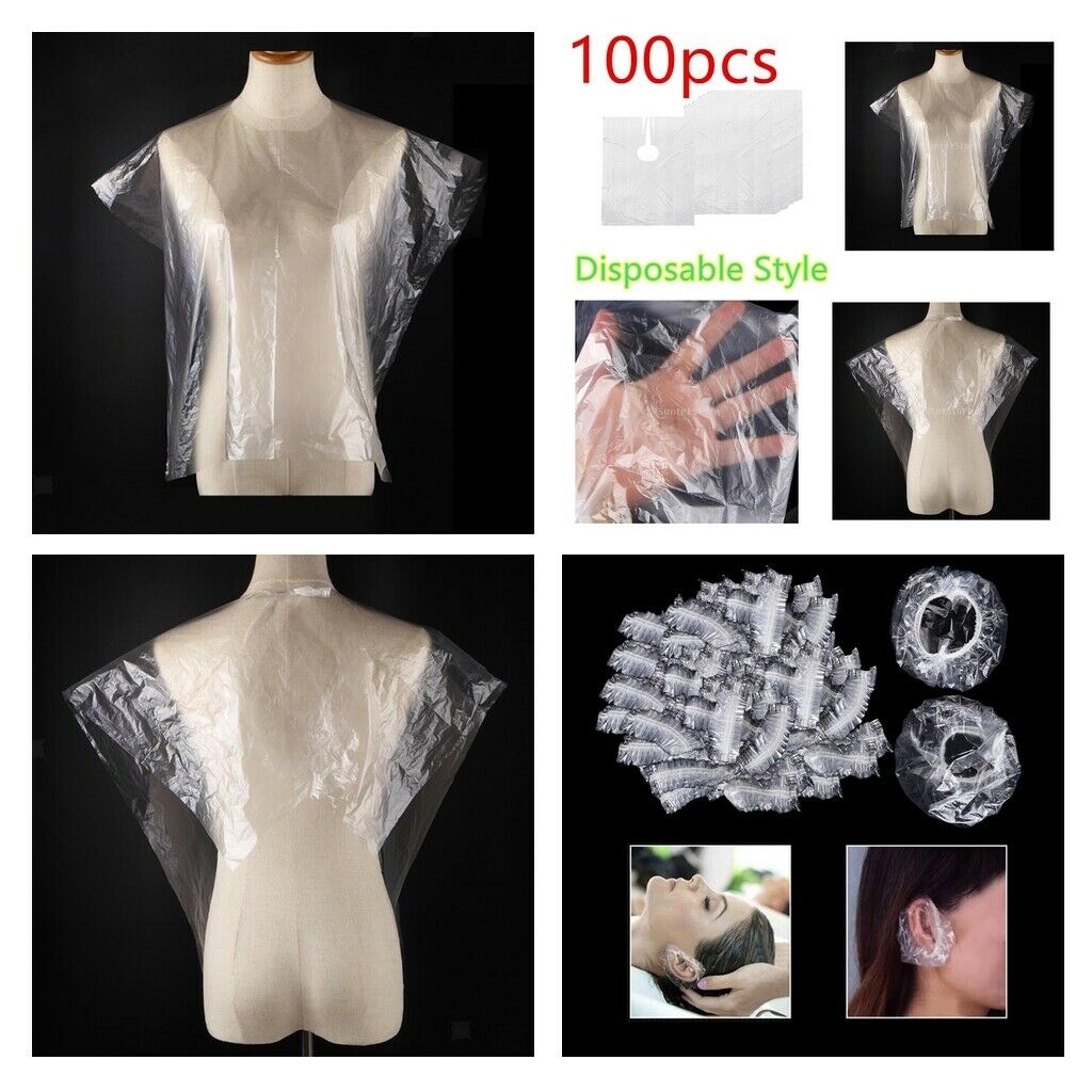 100x Disposable Hair Cutting Shawl Cape Gown Capes Cloth + 50 Pair Ear Cover