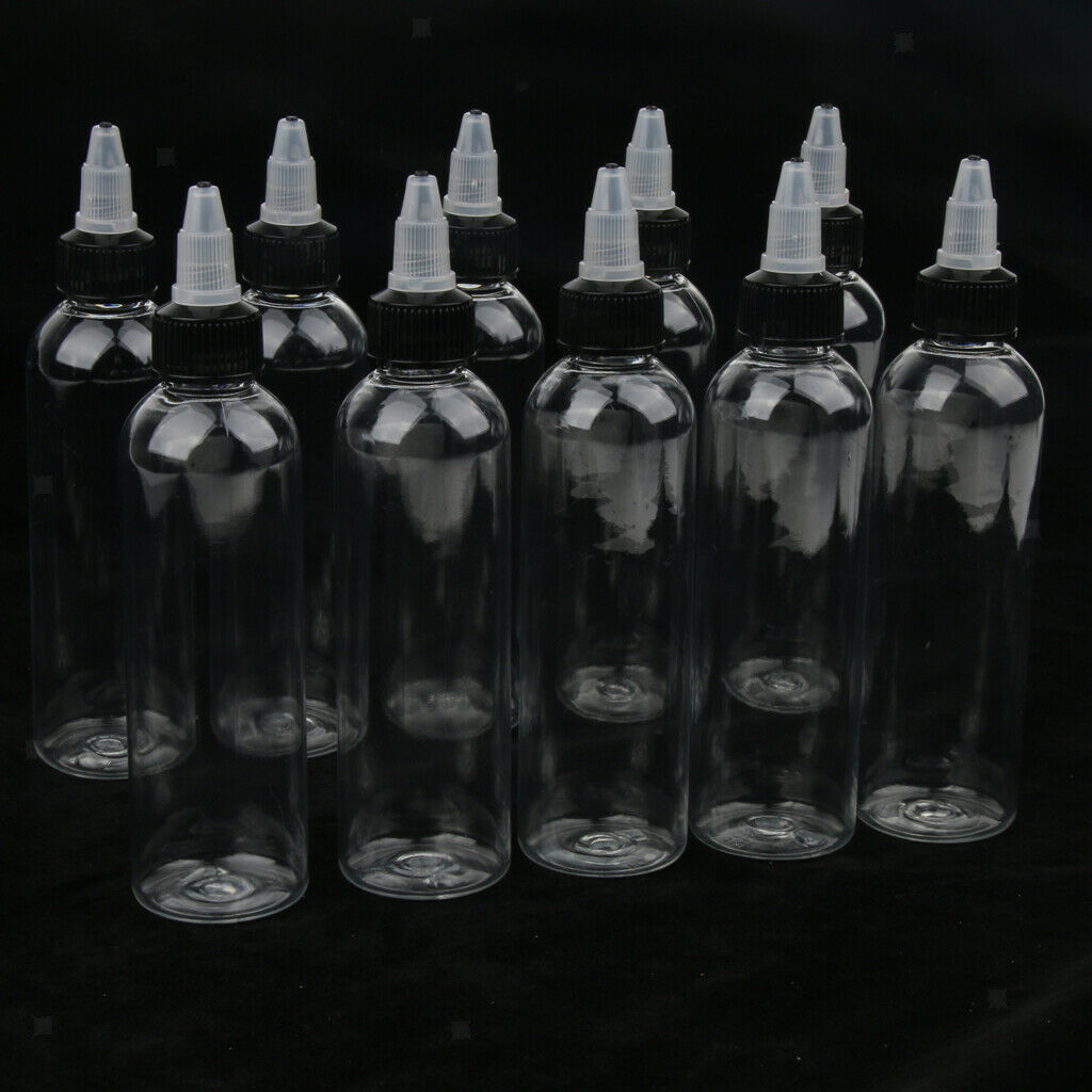 10 Pcs Empty Plastic Bottles with Black Twist Top Nozzle Dropper Caps 120ml