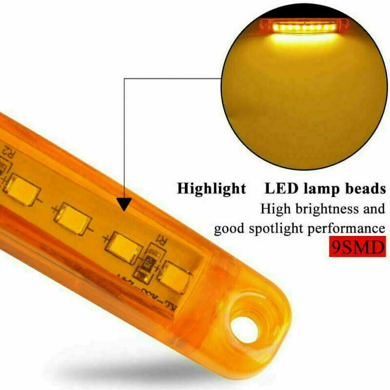 10pcs Amber 9 LED Sealed Side Marker Clearance Light 12V Car Truck Trailer Lorry