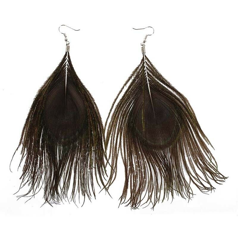1 Pair Peacock Multicolor Feather Fashion Dangle Ears K5U5