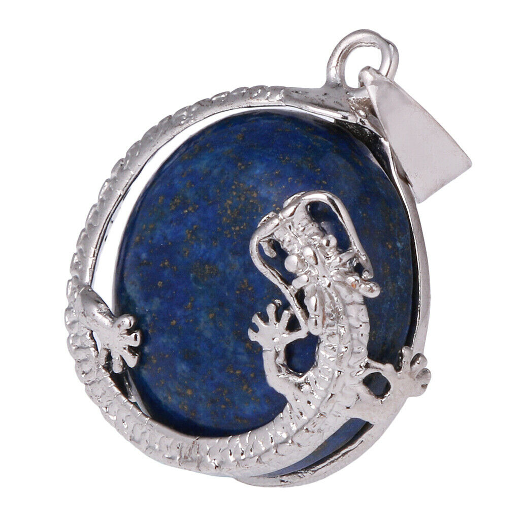 30mm Dragon Inset Gem Pendant DIY Necklace Jewelry  Cyan Tapis Lazuli