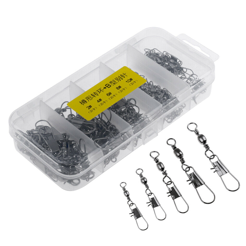 100Pcs Stainless Steel Swivels Interlock Snap Fishing Lure Tackle Connector