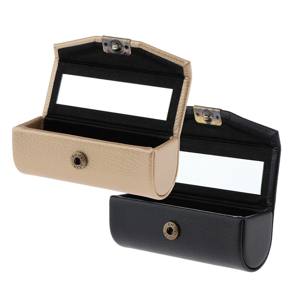 2Pcs Leather Lipstick Case Holder Storage Box with Mirror for Purse Pocket
