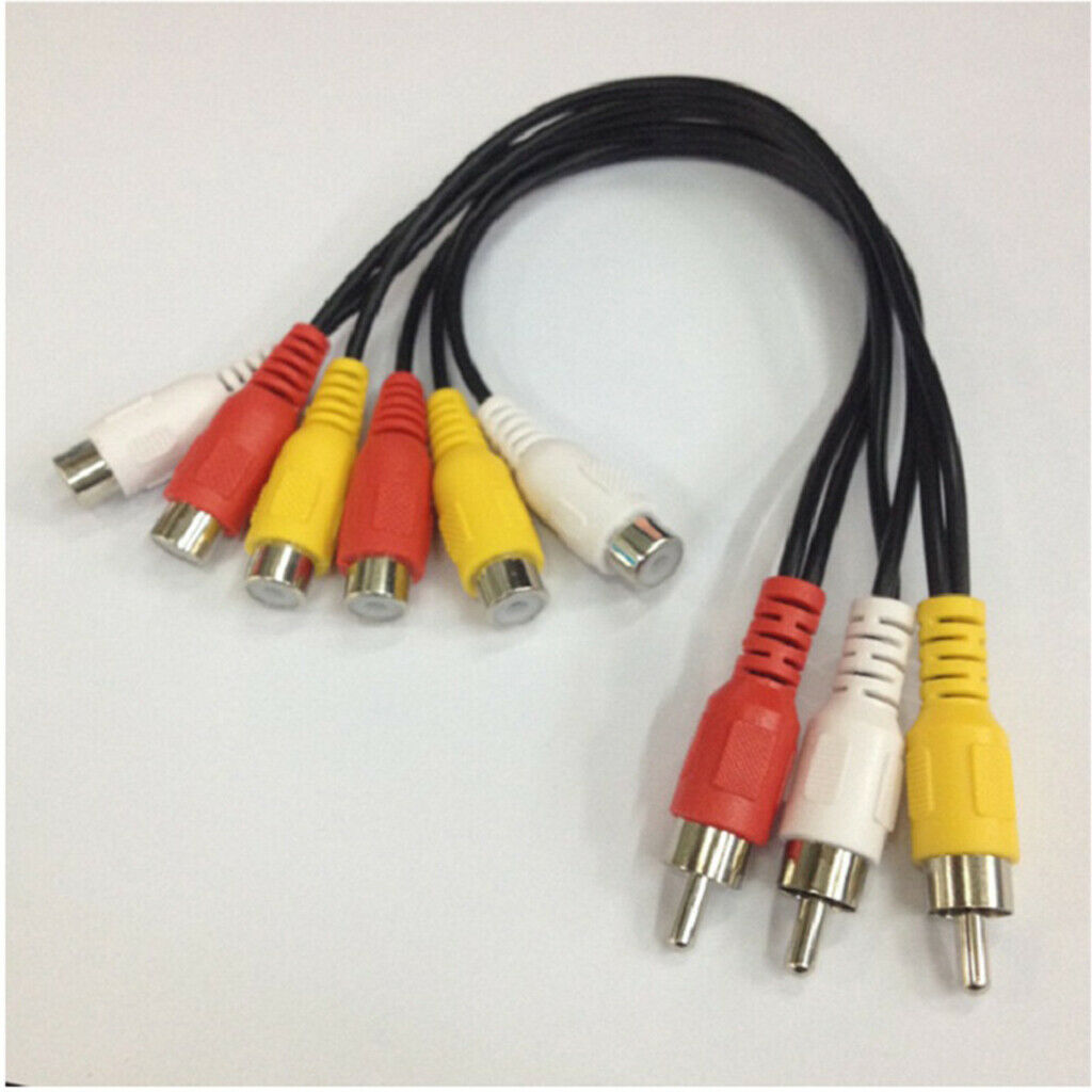 1x AV adapter cable 3 RCA male to 6 RCA female splitter audio video AV