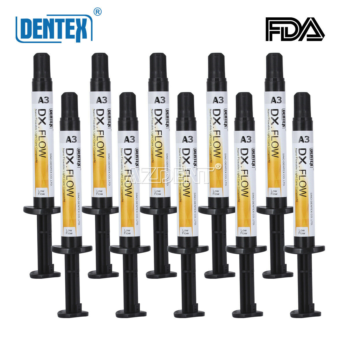 10PCS Dentex Dental Flowable Light Cure Composite Low Flow Shade A3 3g