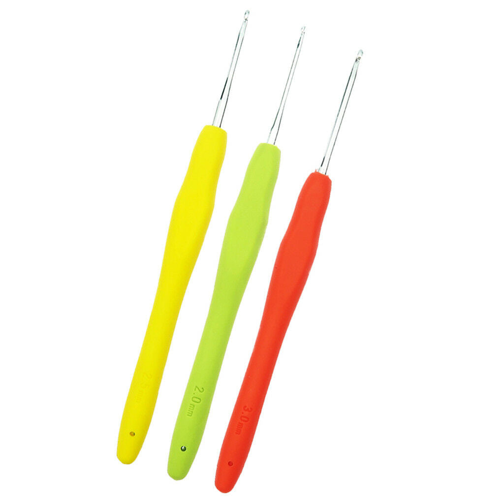 3Pcs Aluminum Crochet Hook With Soft Grip Knitting Needles 2.0mm 2.5mm 3.0mm