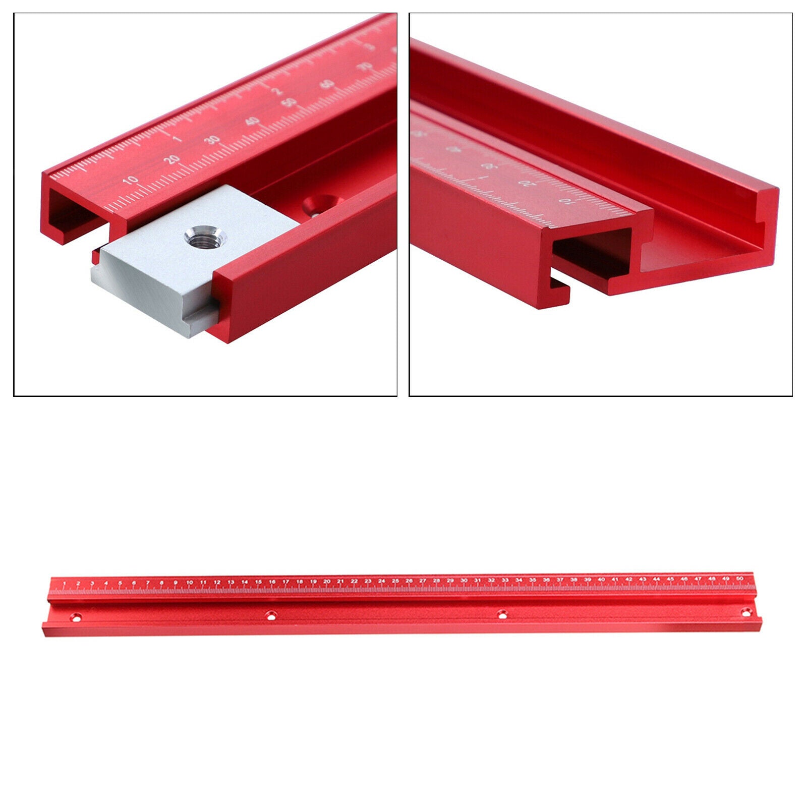 T-Slot Miter Track Slot Woodworking Tool 45 Type Aluminum Alloy Red 500mm