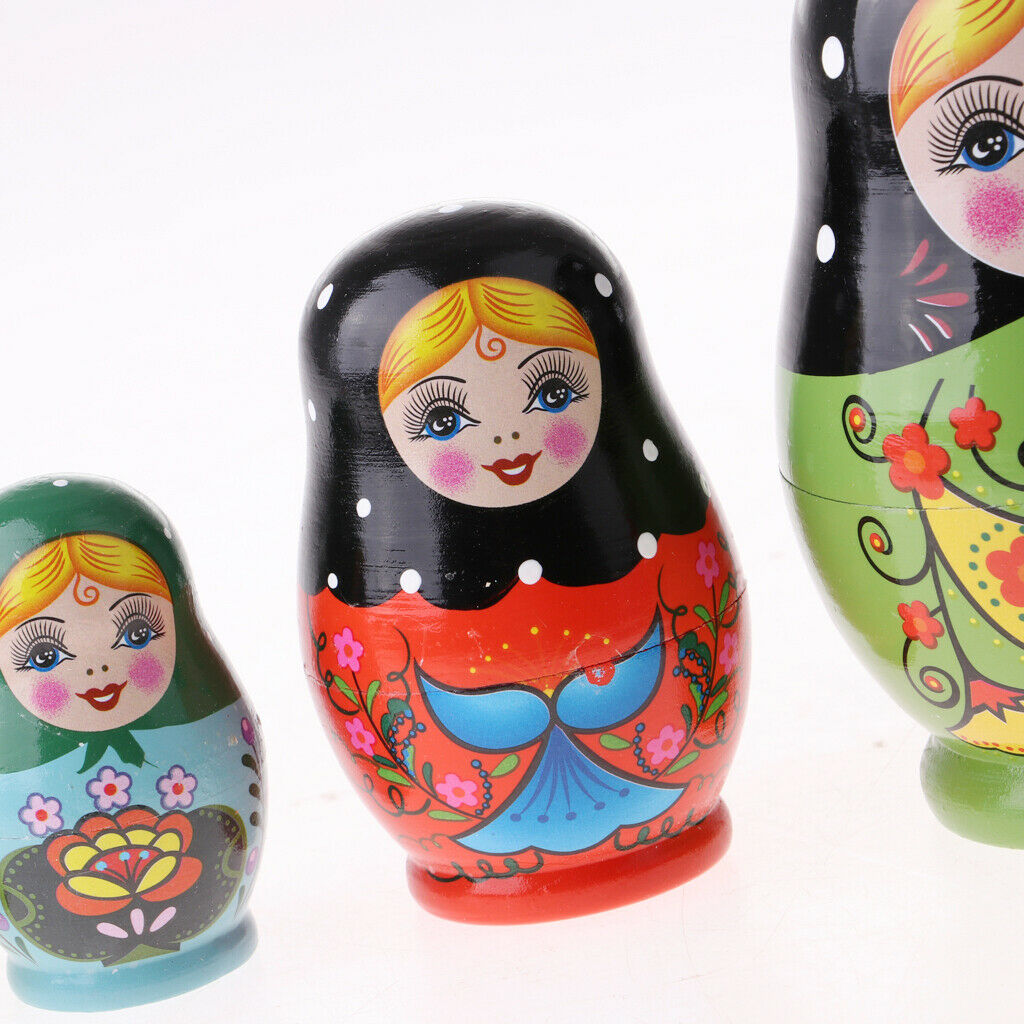 Set of 5 Wooden Russian Nesting for Kids -Green Matryoshka Home Decoration