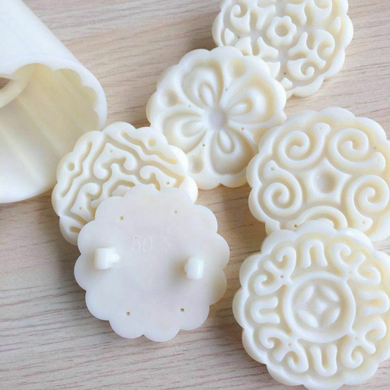 6 Flowers STAMPS Round Pastry Moon Cake Mold Mould Cookies Mooncake Decor 50g