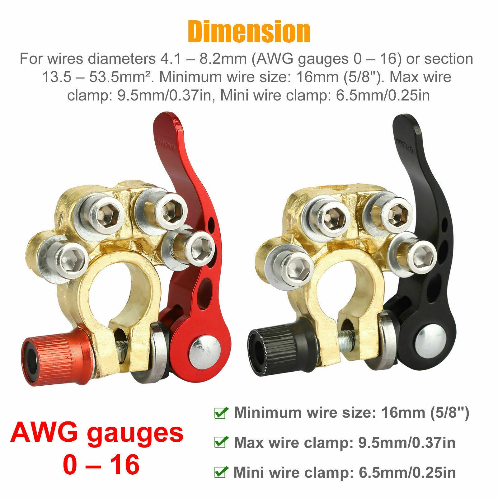 2pcs Car Battery Terminal Connectors Quick Release Disconnect Positive Negative