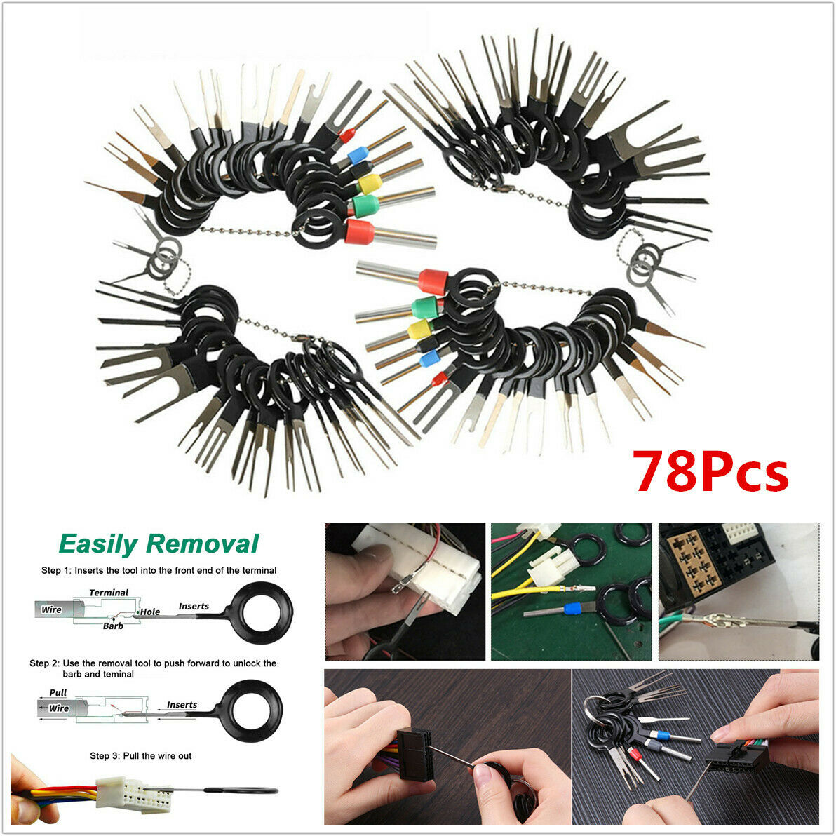 78Pcs Auto Car Electrical Wiring Crimp Connector Pin Terminal Removal Tools Kit