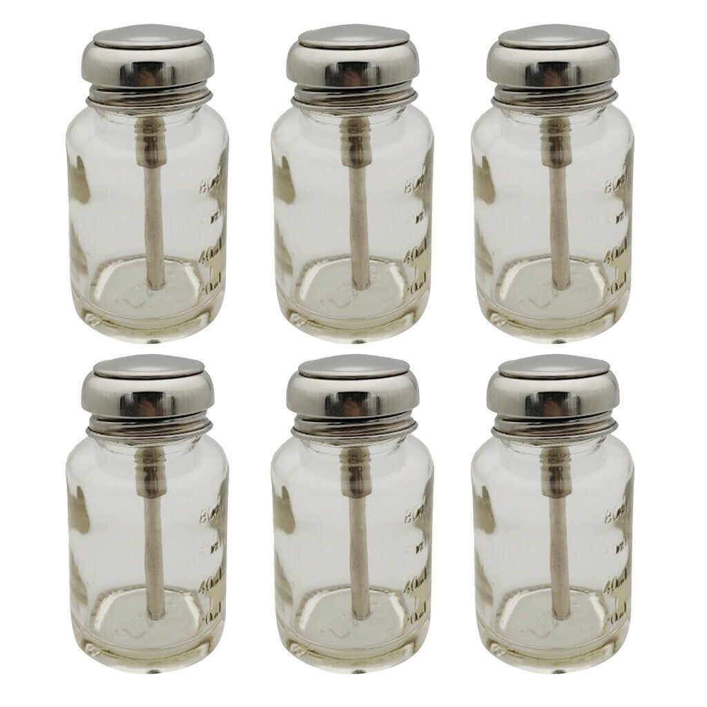 Pack 6 Glass Nail Polish Remover Dispenser Alcohol Push Down Press Bottle