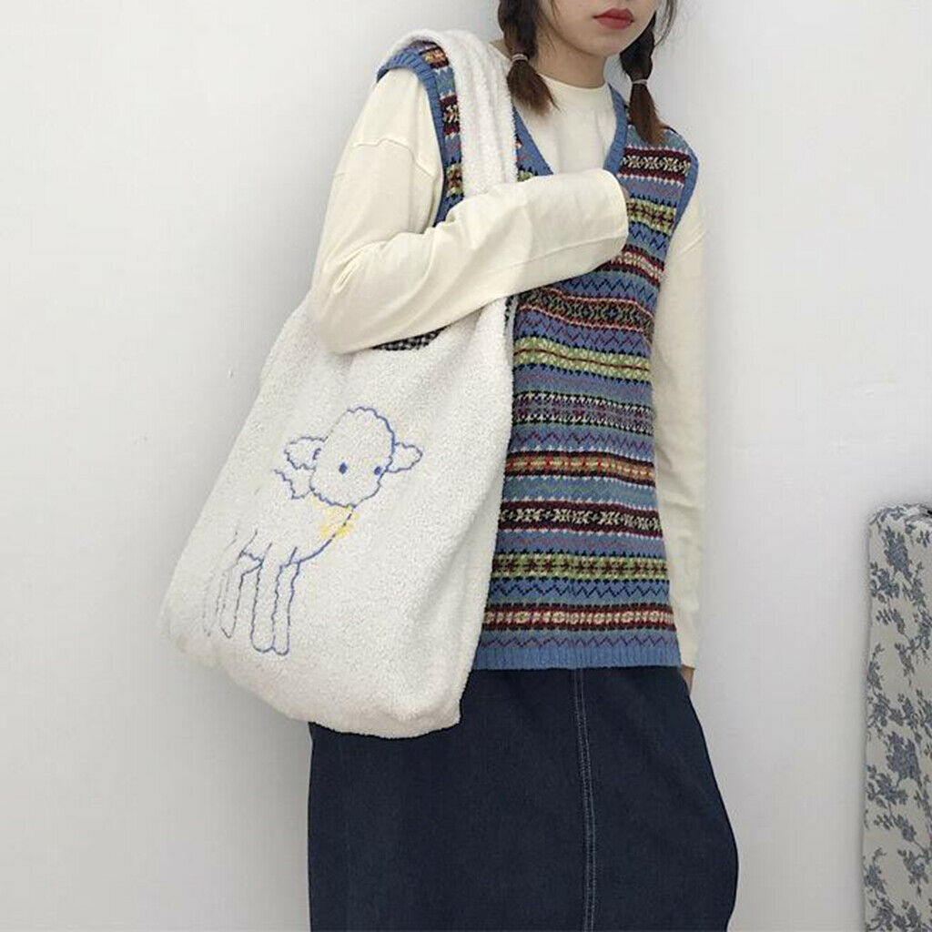 Fluffy Shoulder Bag Faux Fur Handbag Winter Crossbody Satchel Purse White