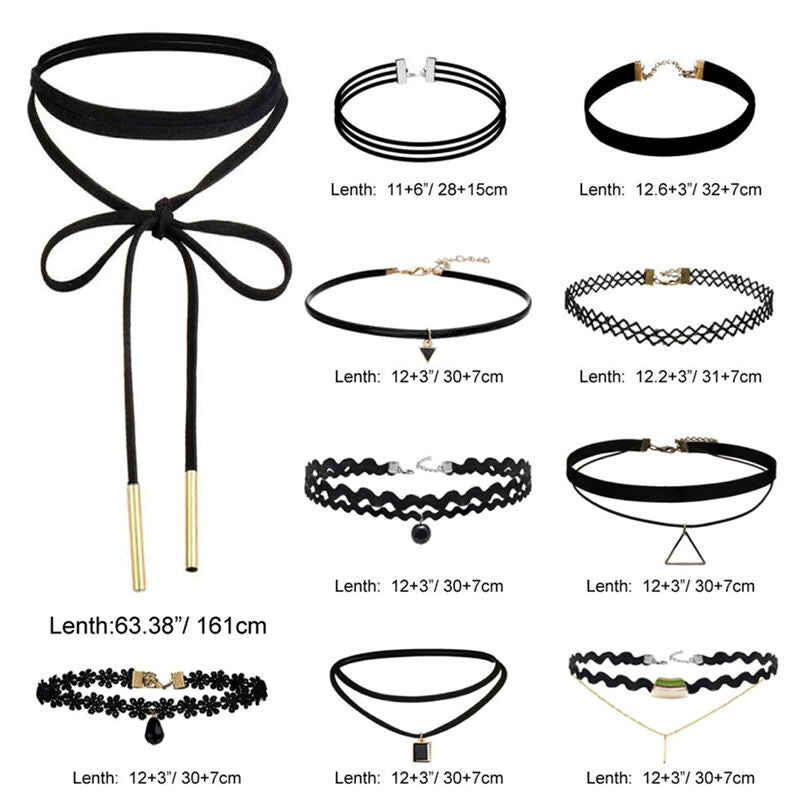 10 Pieces Chokers Necklace Black Classic Velvet Stretch Gothic Tattoo NecklihsDD