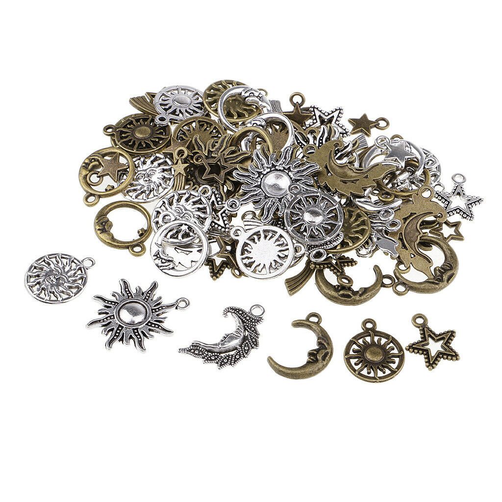 80 Pcs Hollow Out Star Moon Sun Shaped Pendants Charms DIY Jewelry Findings