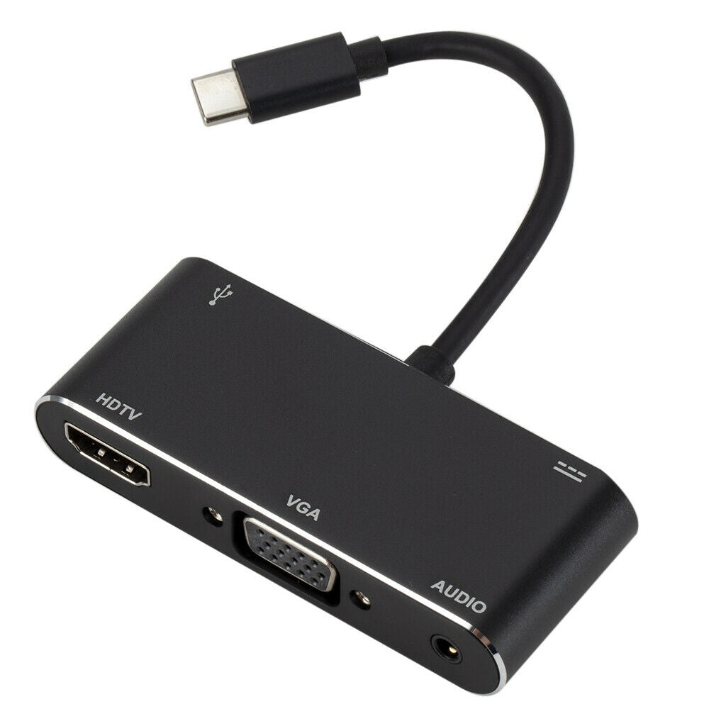 Multi-function USB Type-C to HDMI VGA 3.5mm Audio USB 3.0 Hub Adapter for Laptop
