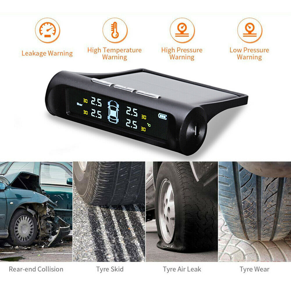 AN001 Solar Car TPMS LCD Tire Pressure Monitoring System w/ 4 External Sensors