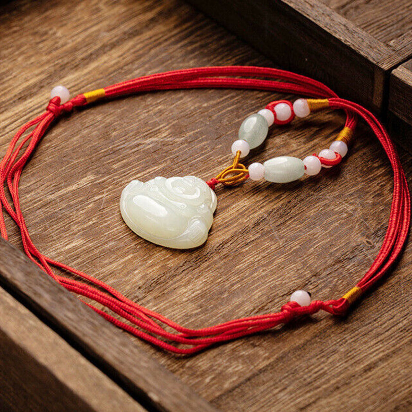 Laughing Buddha Jade Pendant Necklace