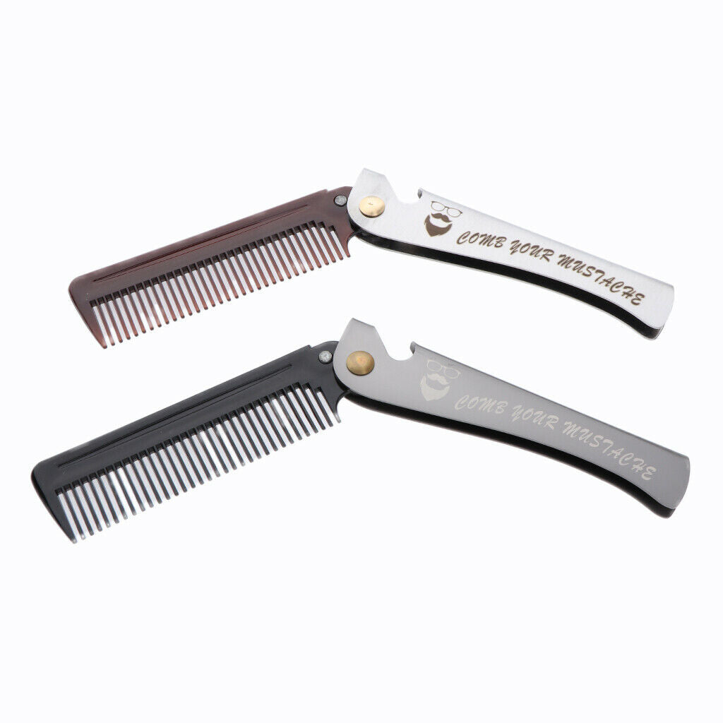 2Pcs Pocket Stainless Steel Folding Mustache Grooming Comb Hair Styling Comb