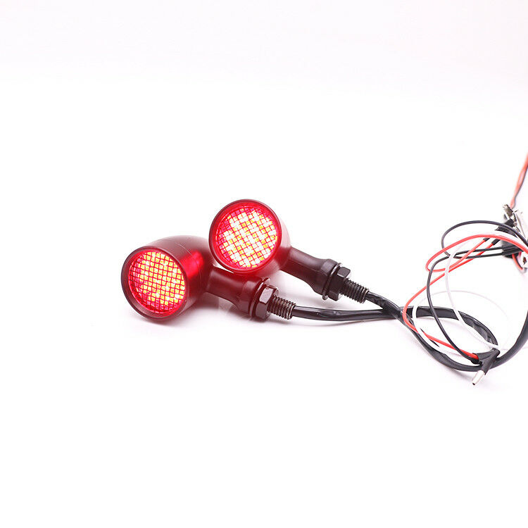 Black+Red Bullet Grid Turn Signals Indicator Light For Universal Motorcycles