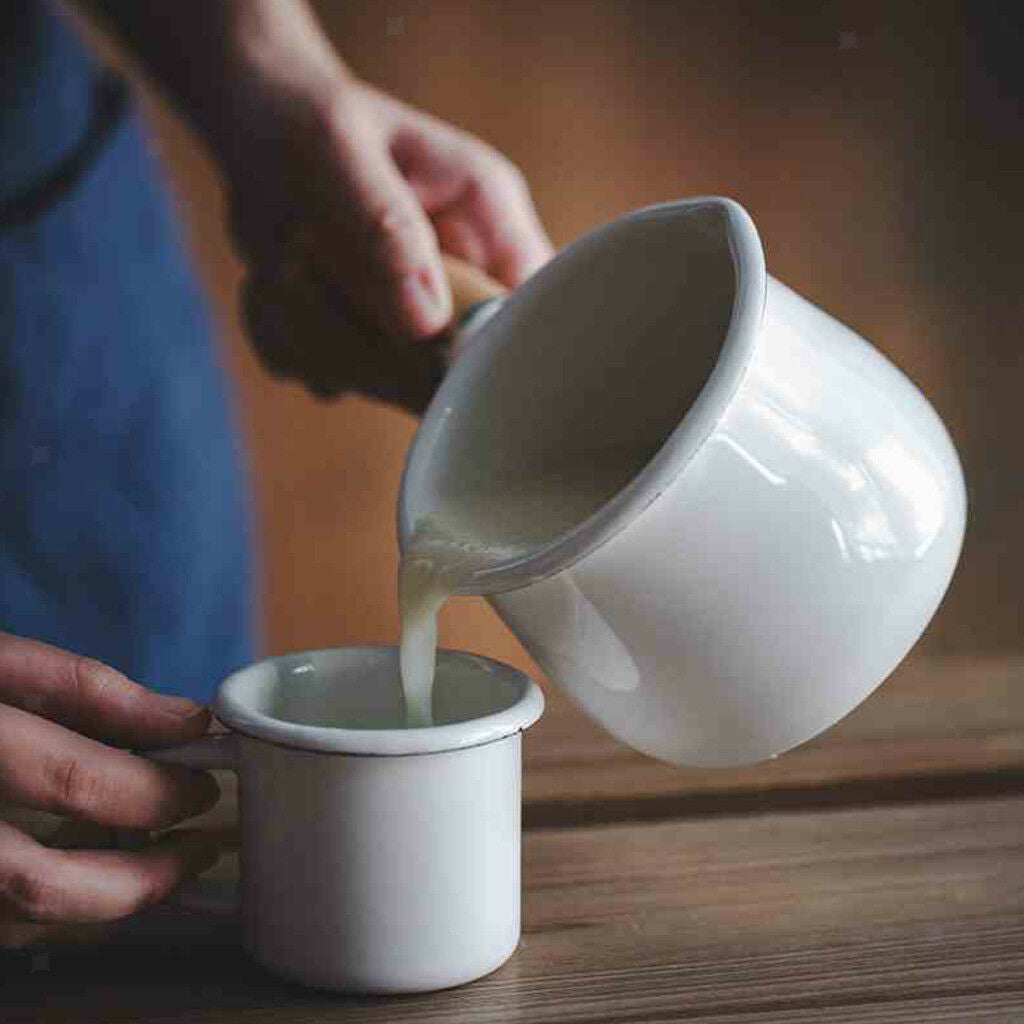 10cm Non Stick Milk Pan Saucepan Pot Wood Handle For Hobs White