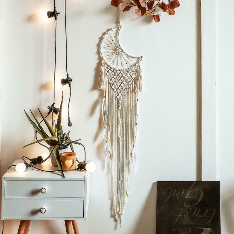 Moon Macrame Tapestry Boho Cotton Rope Woven Dream Catcher Farmhouse Wall Decor