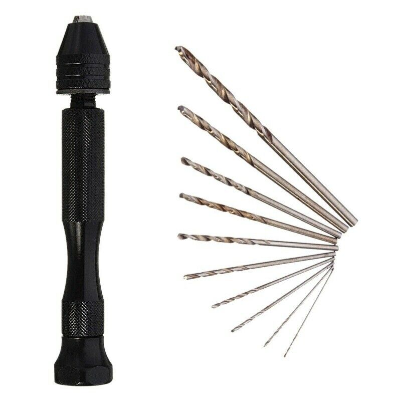 Mini mini Aluminum Hand Drill With Keyless Chuck +10x Twist Drills Rotary ToolR5