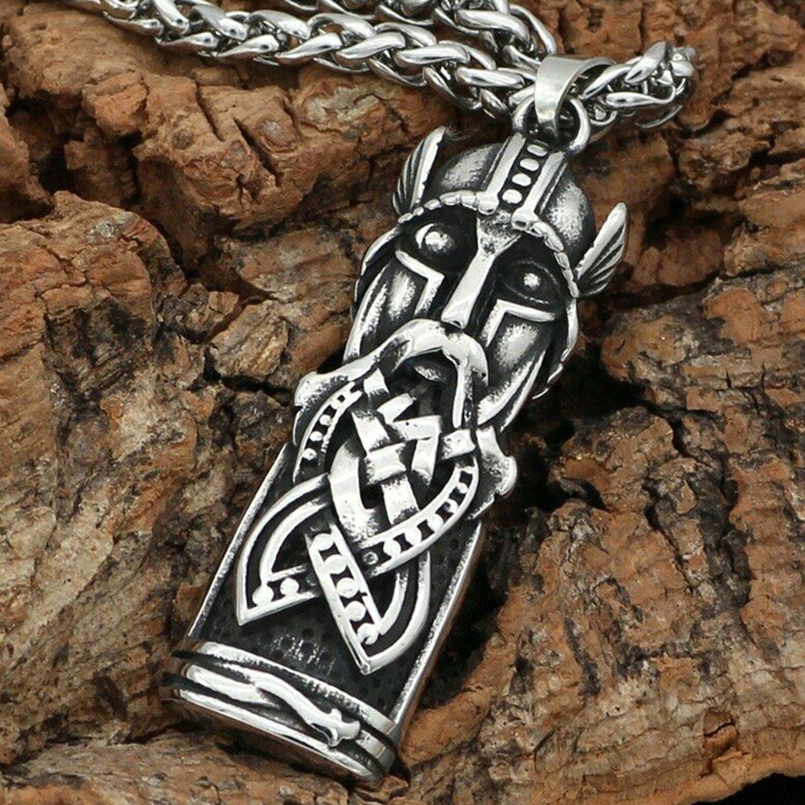 Stainless Steel Norse Vikings Warrior Odin Pendant Necklace