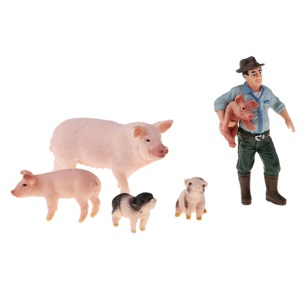 Educational Farm Animal Figures Playset with Farmer & 4 Pigs, Educational
