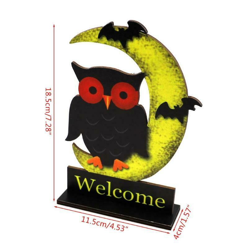 Crescent Bat Owl Halloween Wooden Desktop Ornaments Creative Decor for Home