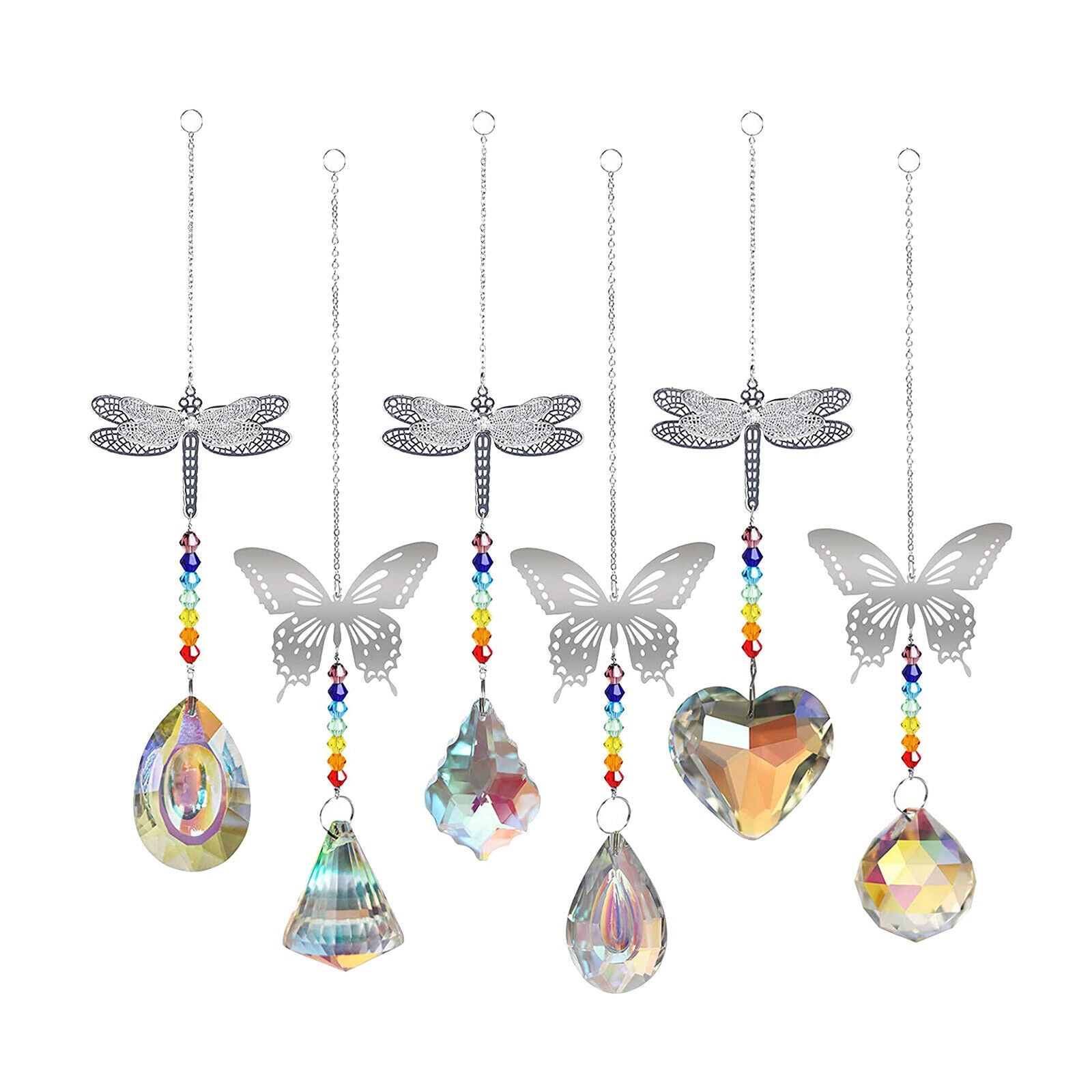 6Pcs AB Color Crystal Suncatcher Prisms Rainbow Maker Dragonfly Decoration