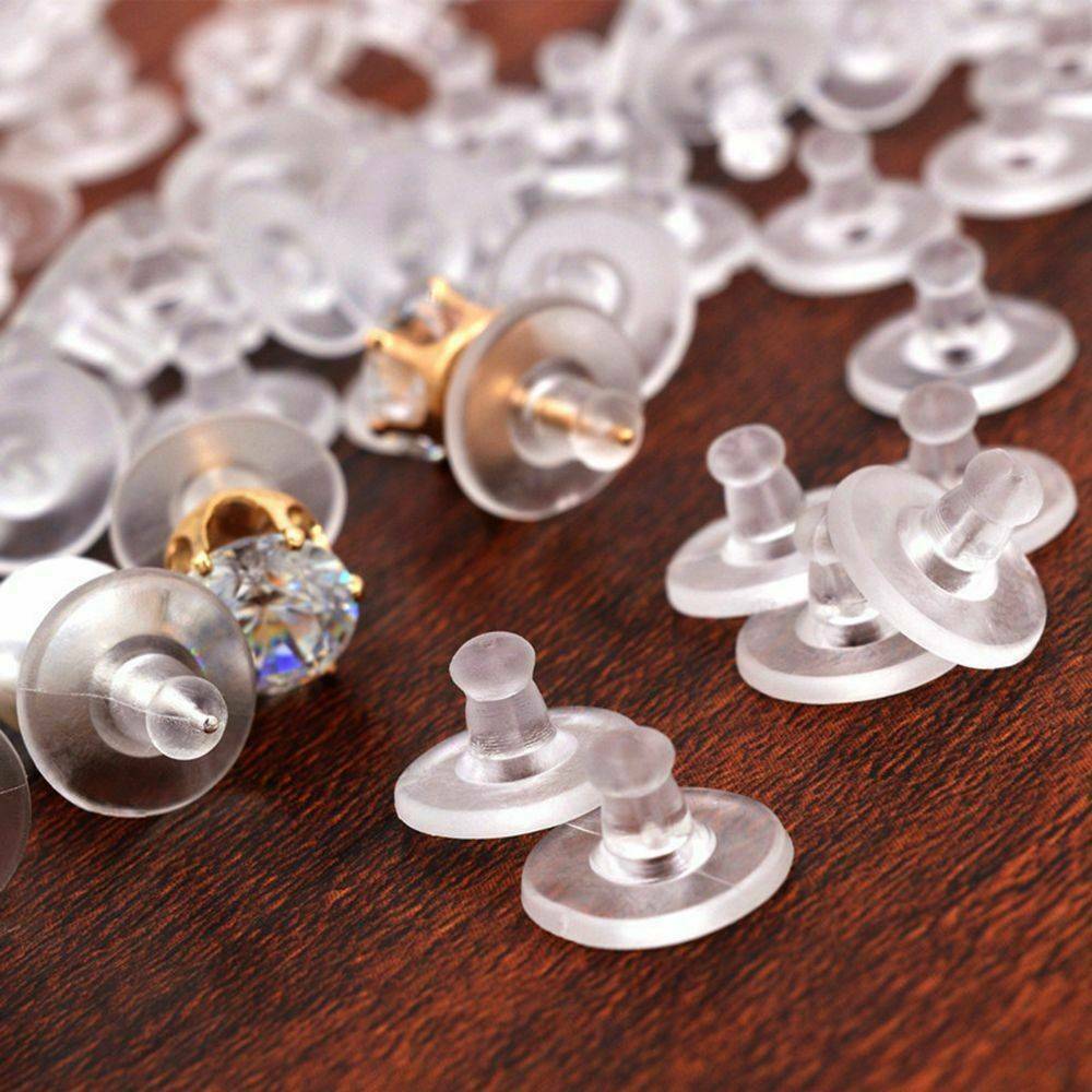 100x Rubber Back Silicone Round Blocked Plastic Earring Ear Plugging Jewelry DIY