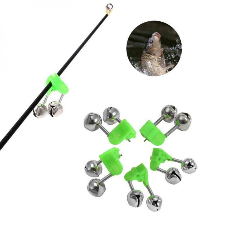5 PCS Fishing Bite Bait Alarm 2 Bells Light Rod Tip Clip Alert Bell Ring