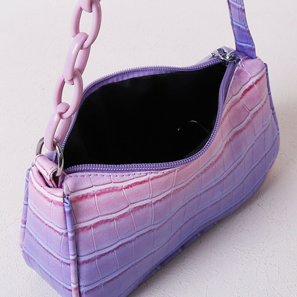 Fashion Women Gradient Color PU Alligator Pattern Small Chain Underarm Bag @