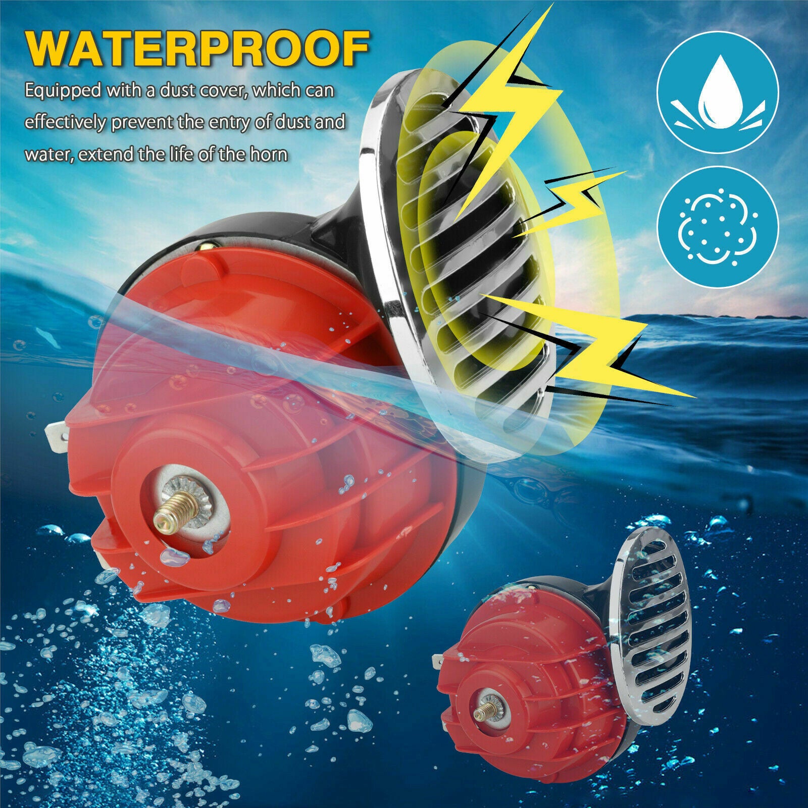 2x 12V 300DB Super Train Horn Waterproof for Car SUV Truck Boat Motorcycles Red