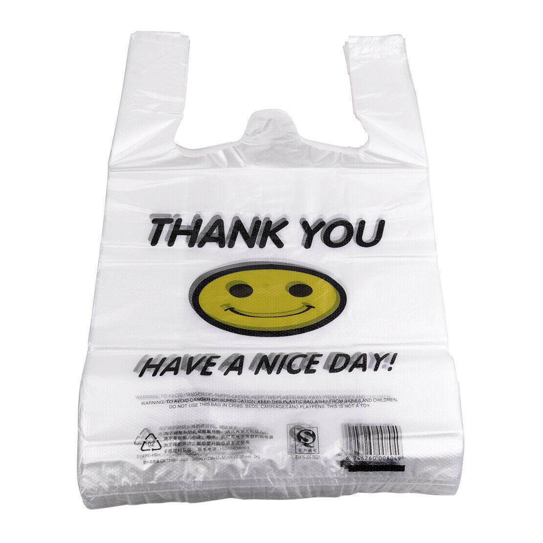 100x Smile Face Shopping Packing Bag Pouch Supermarket Grocery Retail Store An