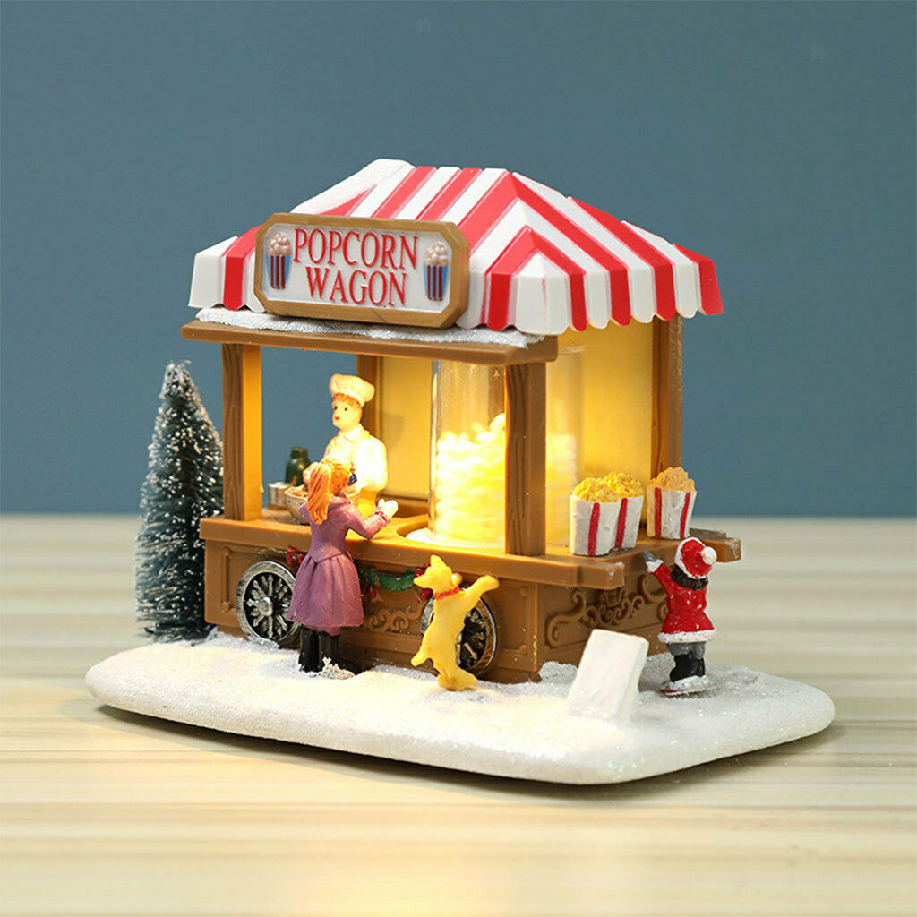 Christmas Snow House LED Popcorn Wagon Village Town Home Holiday Decoration