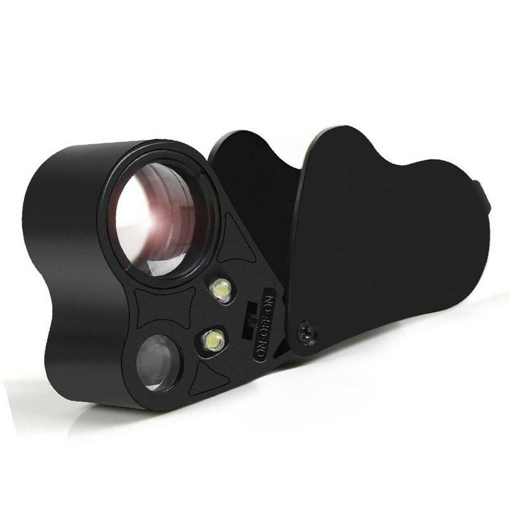 30X 60X Handheld Pocket Jewelers Loop Eye Glass Magnifier Loupe 2 LED Light