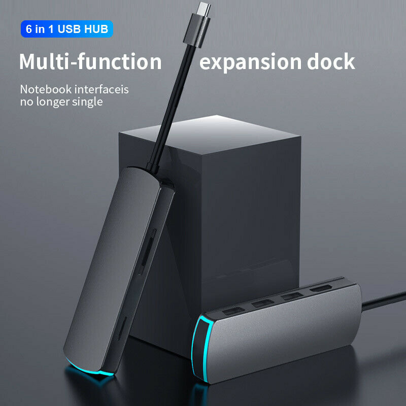 USB C Hub 6-In-1 Hub with 4K MI USB 3.0 SD/TF Card Slot for iPad Pro Macbook PN6