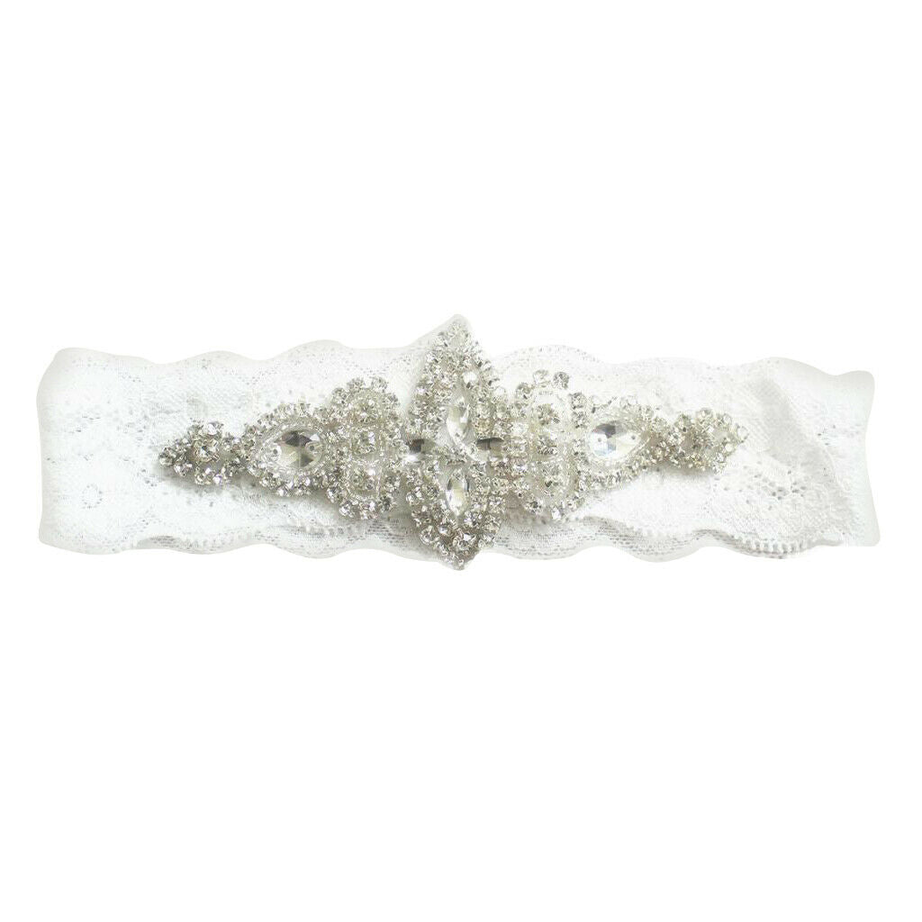 Diamante Women Bridal Wedding Garter Lace Floral Dress Party Sock 40x5.5cm