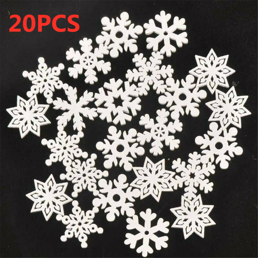 20Pcs White Wooden Mini Snowflakes Christmas Tree Hanging Ornament Home Decor