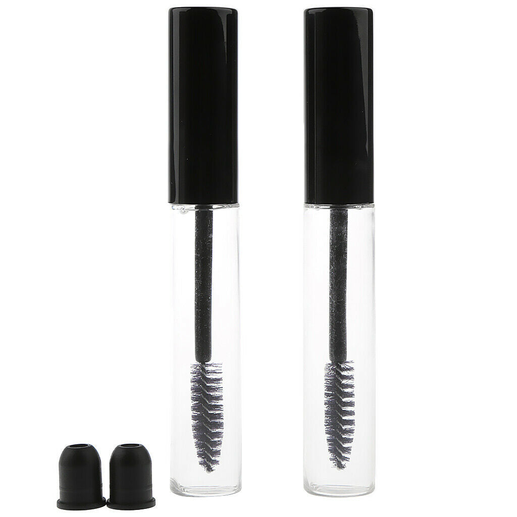 2 pcs 10ml Mini Transparent Travel Empty Mascara Eyelash Vials +2pcs Clear
