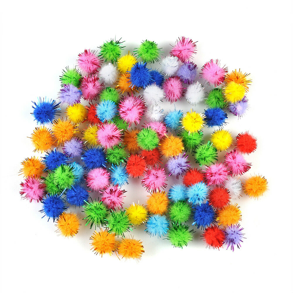 100x Mini Sparkly Glitter Tinsel Pompom Balls Pet Cat Toys for Hamster Parrot