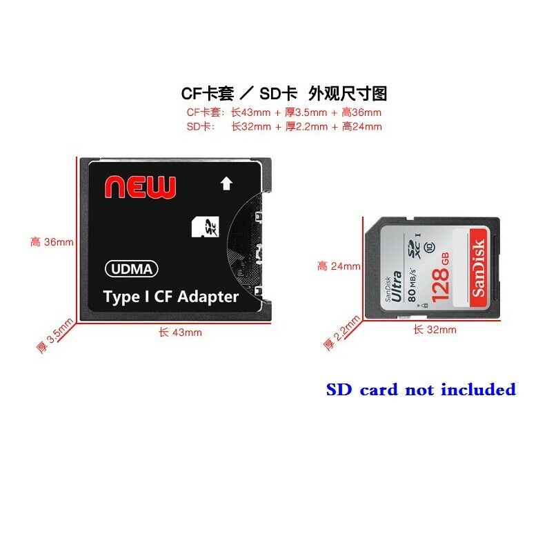 High Speed SDXC SDHC SD to CF Compact Flash Memory Card Reader Adapter black