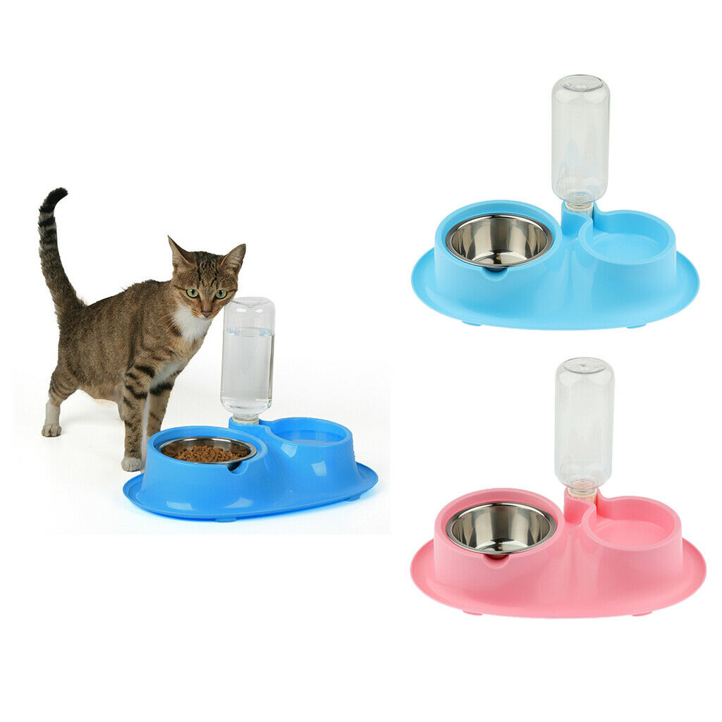 Pet cat and Dog Double Bowls Integrated Automatic Hydrating Food Bowl Blue