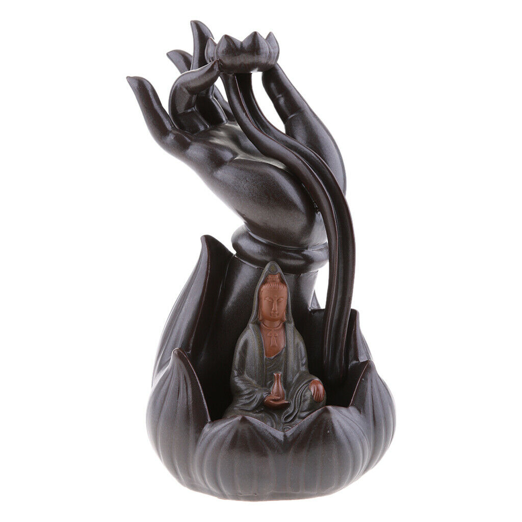 Ceramic Incense Smoke Cone Burner Backflow Censer Holder Decor Gray Guanyin