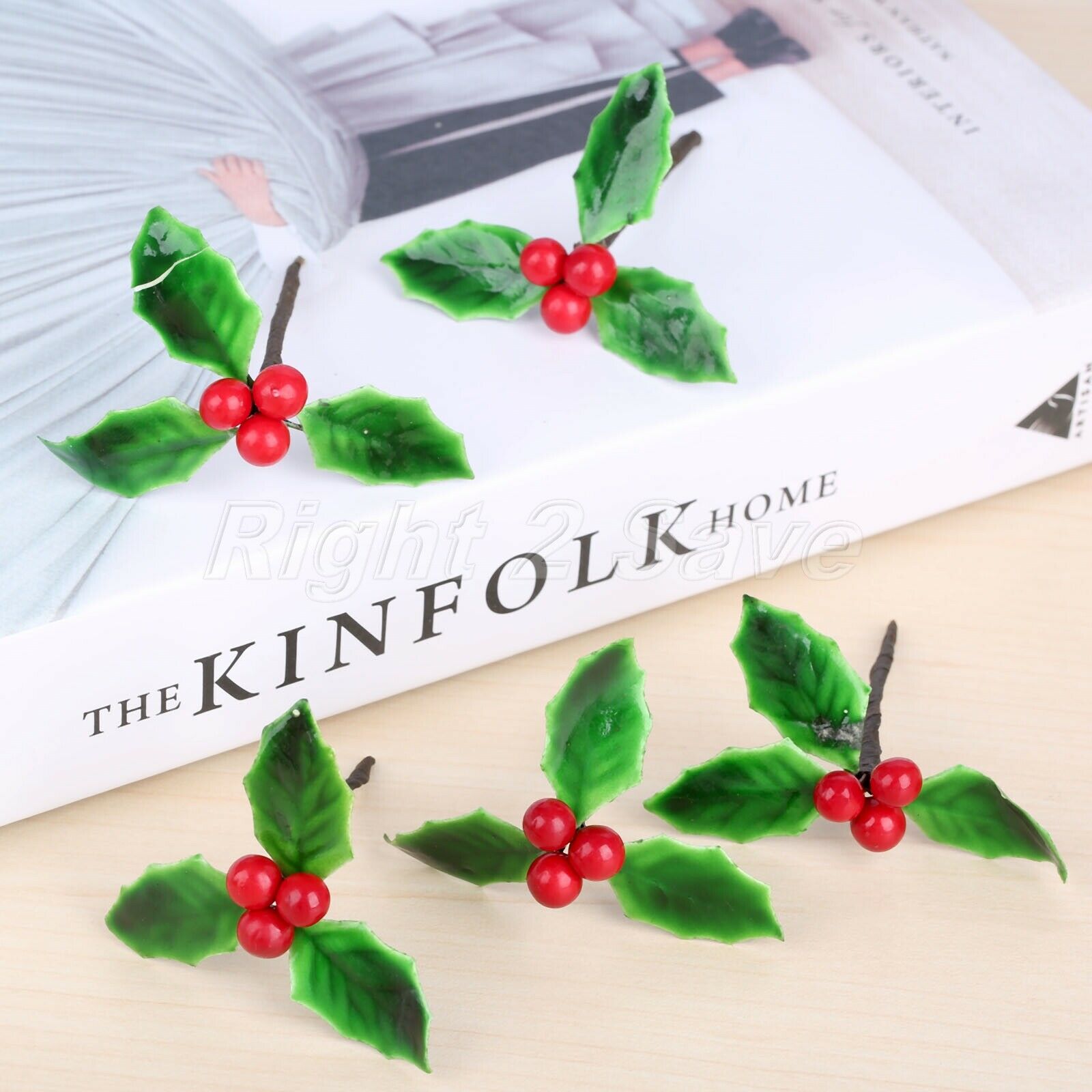 5Pcs Artificial Berries Flowers Green Leaves Decoration DIY Christmas Ornaments