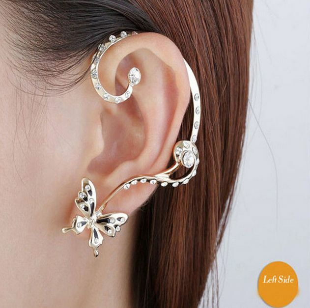 Fashion Women Butterfly Ear Cuff Clip Stud Crystal Rhinestone Earrings 1 pair hs
