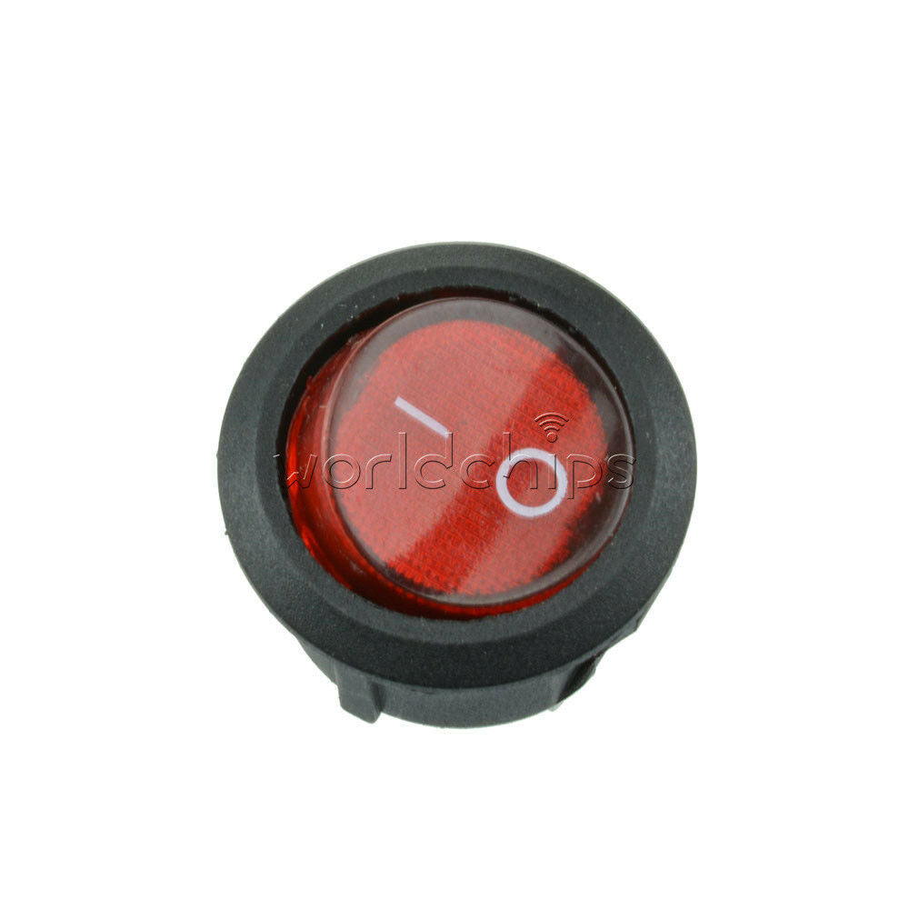 5Pcs Mini Round Red 3 Pin 125/250V SPDT ON-OFF Rocker Switch Snap-in